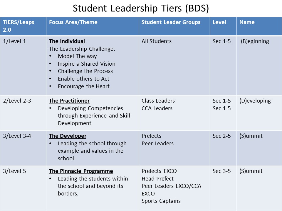 Student Leadership Tiers (Recognition)